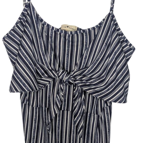 Striped Blue & White Long Maxi Dress w/Thigh Slit, Bow and Cut-Out - Size XL - Picture 3 of 5